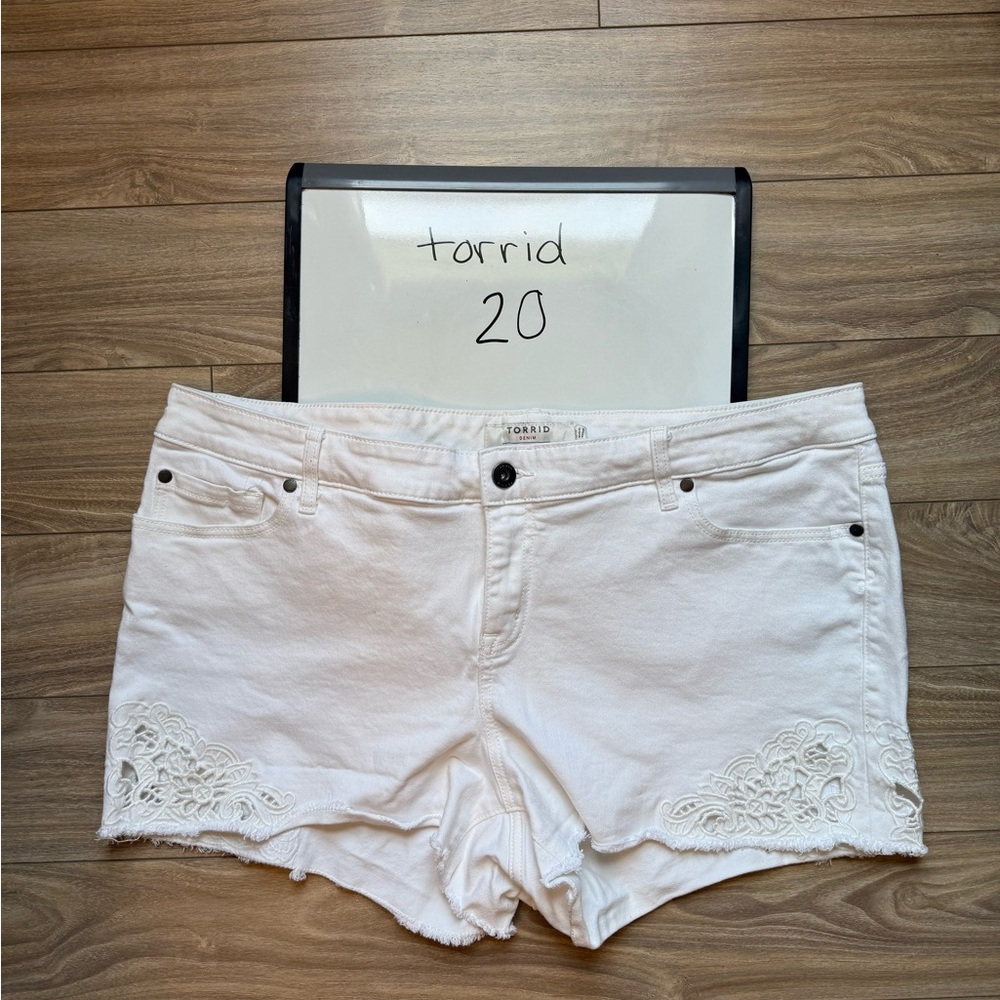 Torrid White Jean Shorts with lace trim 20